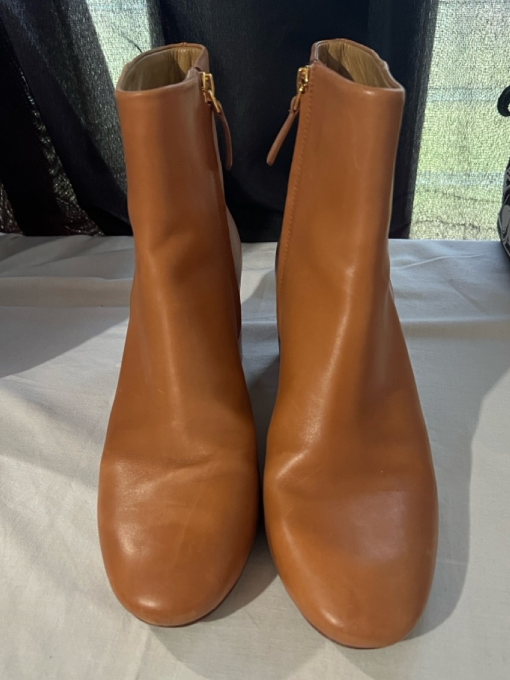 Tory Burch Tan Leather Block Heel Ankle Boots